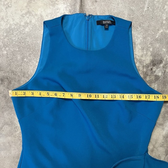 Badgley Mischka Dress Womens 14 Bright Aqua Ruffle Gown High Neck Maxi Turquoise - Picture 2 of 9